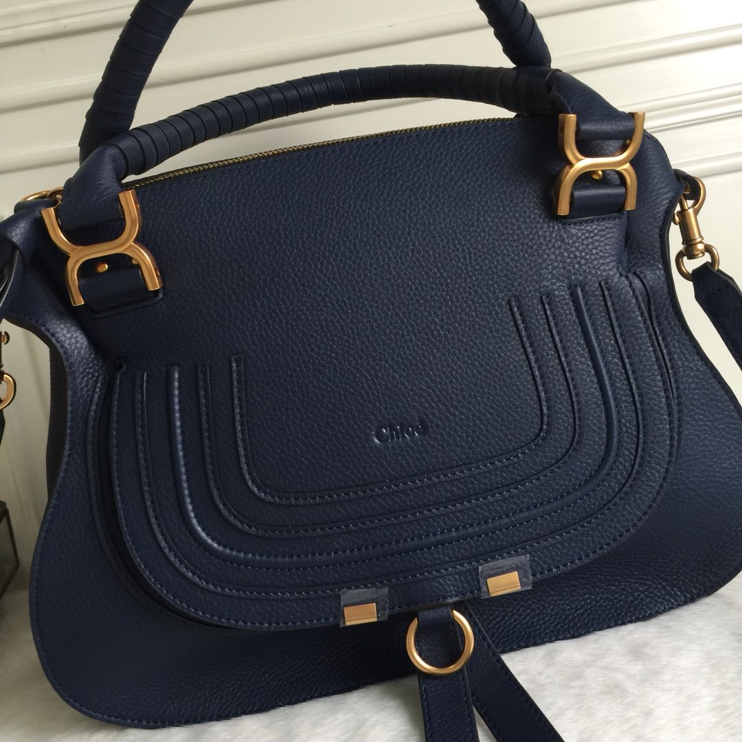 Chloe Large Marcie Bag In Navy Grained Leather